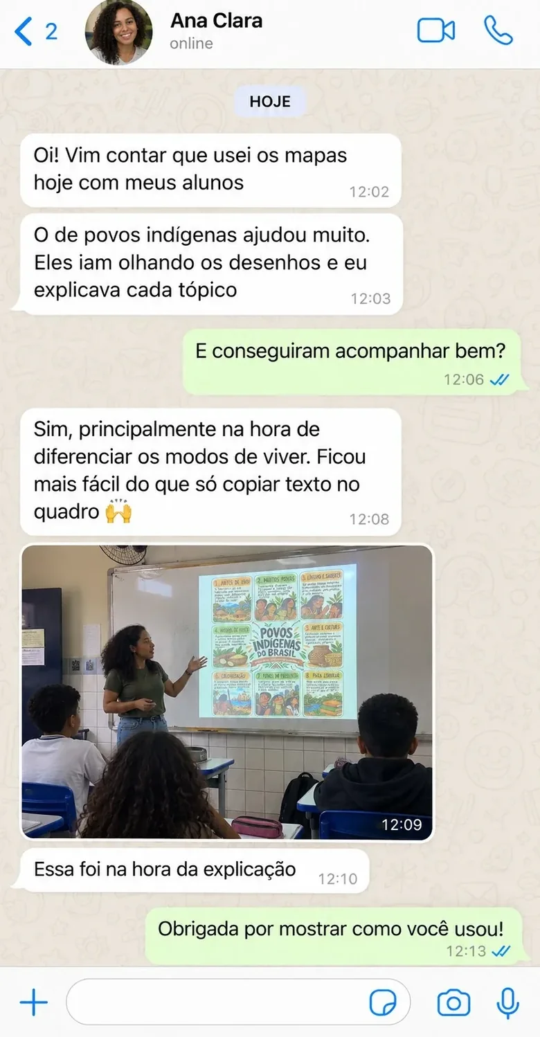Conversa enviada por Ana Clara sobre o uso dos mapas mentais