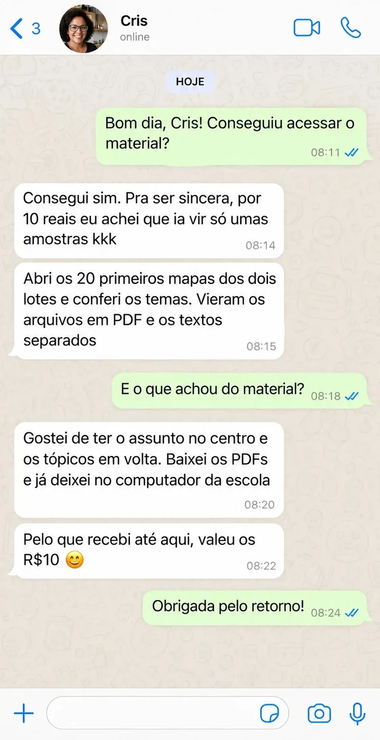 Conversa enviada por Cris sobre o uso dos mapas mentais