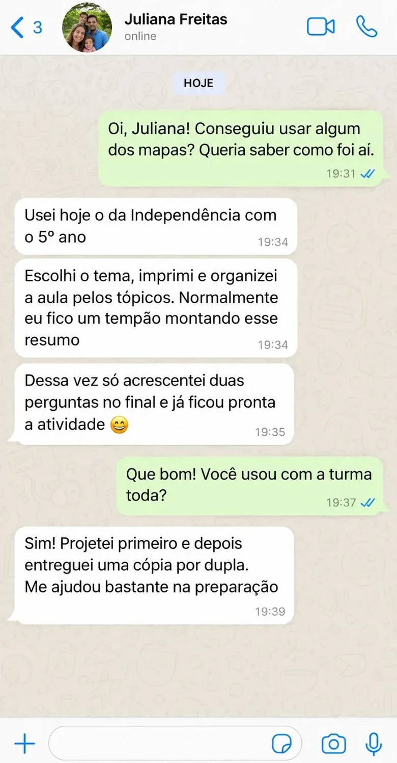 Conversa enviada por Juliana Freitas sobre o uso dos mapas mentais
